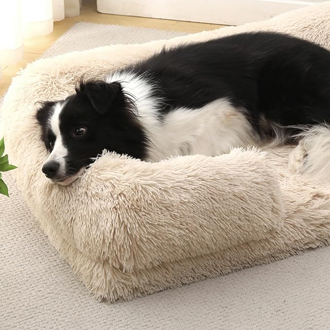 Dog Beds Medium Large Size Dog, Calming Dog Bed with Removable Washable Cover, Waterproof Lining and Nonskid Bottom(Purple,M)
