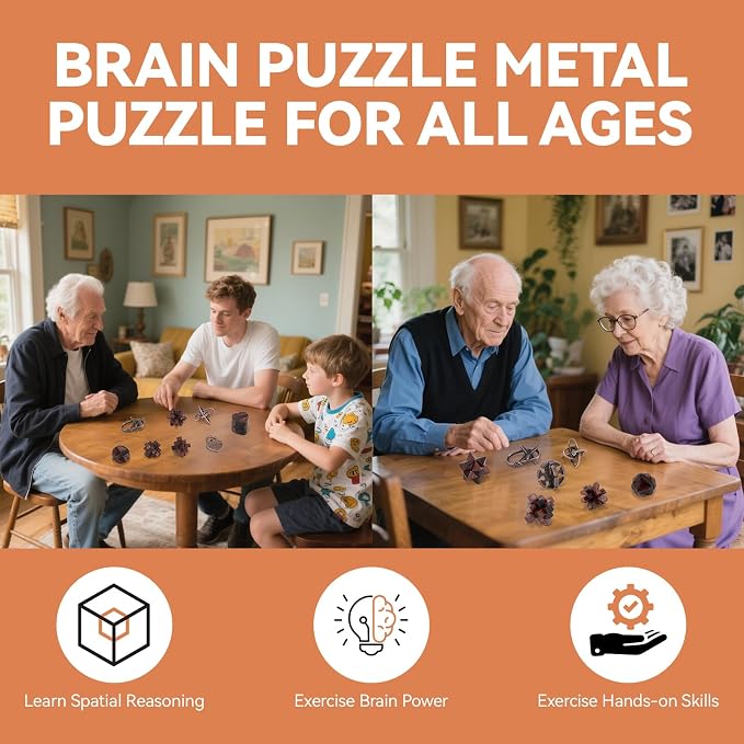 Mytothfy Brain Teaser Puzzles for Adults Teens Kids, 3D Puzzle Game Toys | 8 Pcs Metal & Wooden Unlock Interlocking Puzzle for Adults Teens, IQ Education Smart Toys, Train Family Games Party Favor