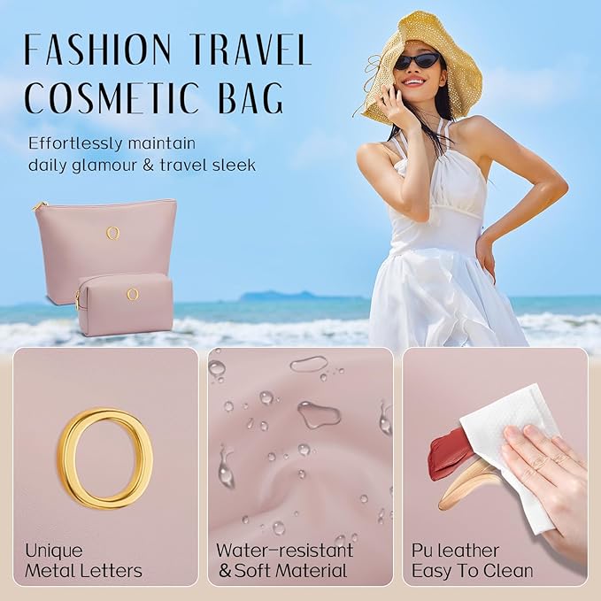 Valentine's Day Gifts for Women Girlfriend Initial Makeup Bag for Teen Girls Personalized Gifts for Friend Teacher Mom Wife Cosmetic Travel Toiletry Bag(Pink,O)