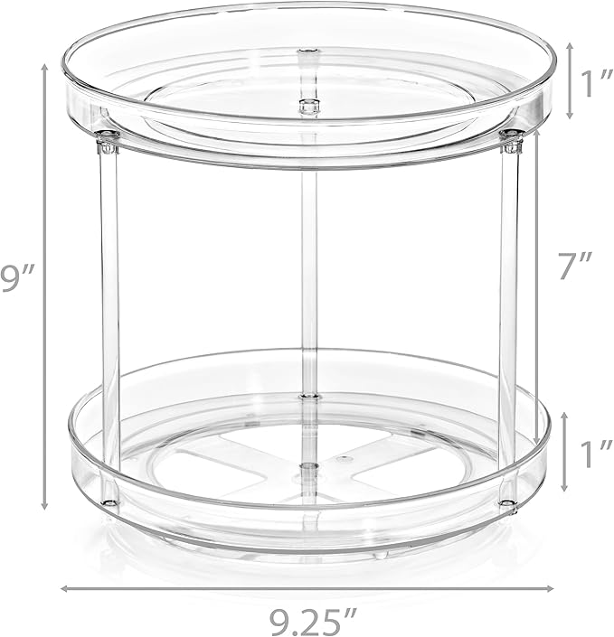 Sorbus 9 Inch Clear Lazy Susan Organizer Set, 2 Flat Turntable Organizer for Spice Organization for Cabinet, One 2 Tier Lazy Susan for Kitchen, Home, Office, Closet, Laundry Room Organization