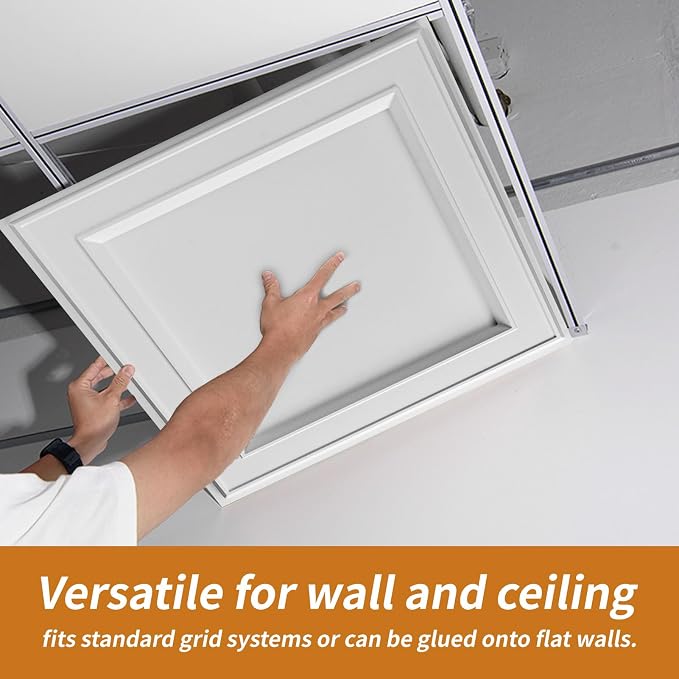 WOWSTAR 12-Pack 24"x24" Drop Ceiling Tiles, Waterproof Glue up Ceiling Panels