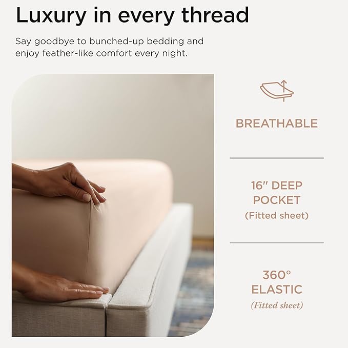 Threadmill Twin XL Sheet Sets | 656 Thread Count 100% Supima Cotton Sheets for Twin XL Mattress |Solid Sateen Twin XL Bed Sheets Set| 16” Deep Pocket | Soft Breathable 3-Piece Cooling Sheet Set |Beige