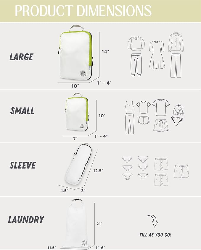 Compression Packing Cubes Set for Travel - Lightweight, Durable Clothes Organizer for Carry-On Luggage and Suitcases by TRIPPED Travel Gear