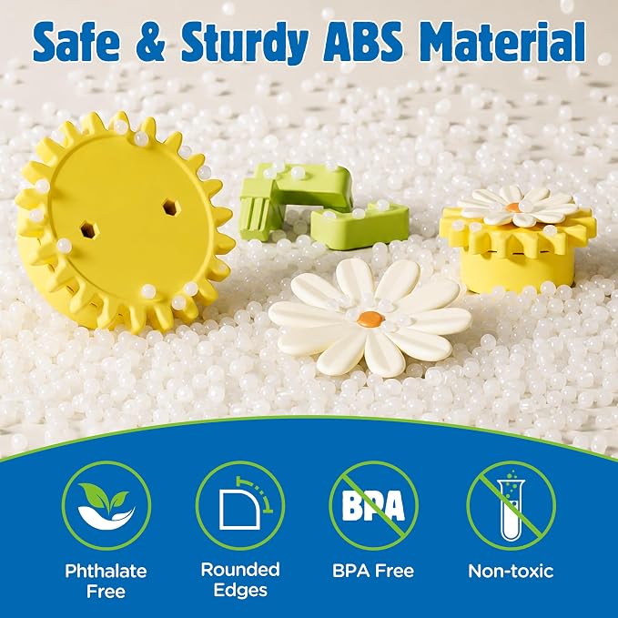 4 in 1 STEM Gear Toys for Kids Ages 3+, Educational Building Blocks, 61Pcs | Flower Construction Kits, Musical Electric Train Sets, Toddler Learning Toys with Light, Boys and Girls Gifts