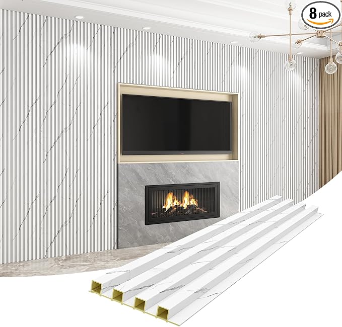 8-Pack WPC Wall Panels 108’’ x 6.1’’ 3D Slat Wall Panel Acoustic Wall Paneling