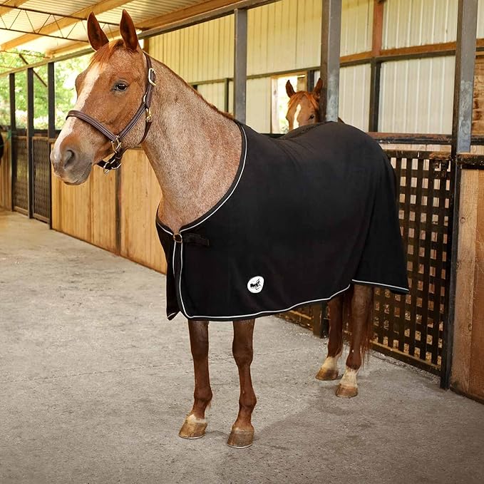 Jeffers Horse Fleece Cooler Blanket - Lightweight, Moisture-Wicking Western Blanket for Winter Warmth & Stable Use, Adjustable Fit, Durable & Easy-Care - Size 84", Black