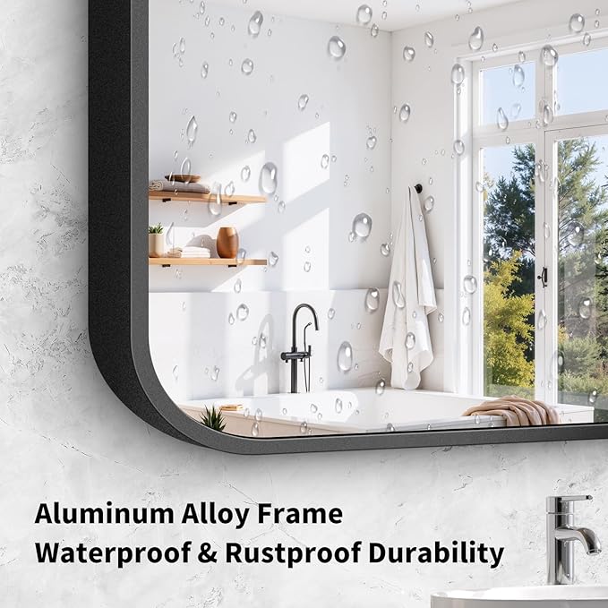 Koonmi Black Framed Bathroom Mirror - 36x71 Inch Shatterproof Tempered Glass Vanity Mirror for Bathroom Sink, Wall Mounted with Matte Aluminum Alloy Frame, No Distortion, Modern Decor