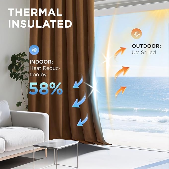 Joydeco Golden Brown 100% Blackout Curtains 90 Inch 2 Panels, Luxury Thermal Brown Velvet Curtains for Bedroom Living Room, Soundproof Blackout Window Drapes, Rod Pocket & Back Tab (52W x 90L)