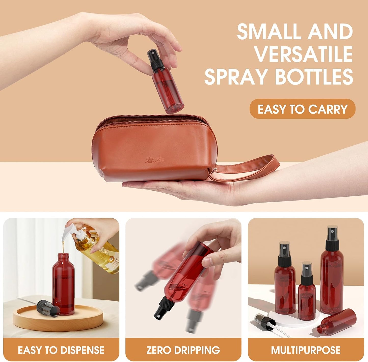 EVANCENT 50Pack 4oz Spray Bottles Plastic, 120ml Small Spray Bottle Bulk Black Fine Mist Sprayer, Portable Empty Refillable Containers Cosmetic Bottles for Plants, Cleaning, Misting & Skin Care-Brown