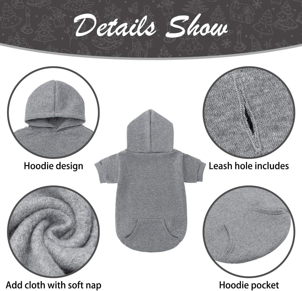 KOOLTAIL Basic Dog Hoodie - Soft and Warm Dog Hoodie Sweater with Leash Hole and Pocket, Dog Winter Coat, Cold Weather Clothes Sweatshirt for Small Medium Large Dogs Puppy Cat Boys Girls Grey XXL