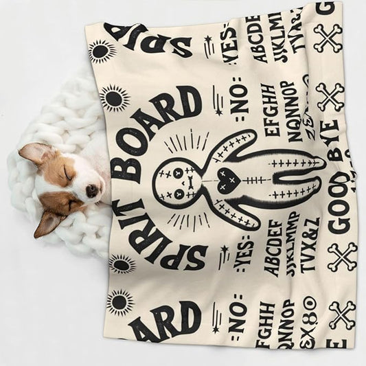 Reversible Dog Blanket for Beds Couches, Spirit Board with A Voodoo Doll Occultism Set, Double Sided Cat Blanket with Textured Dot Feel and Smooth Feel for Seasonal Comfort All Year