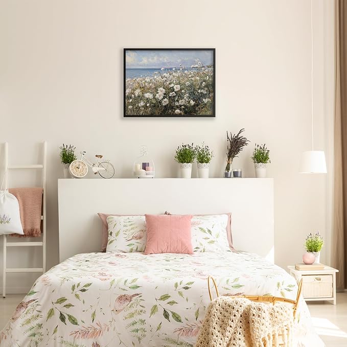 Nature Landscape Wall Art Coastal Wildflower Poster 12X16 inch Black Framed
