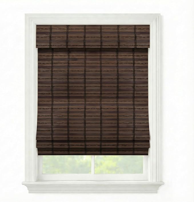 Cordless Woven Wood Roman Shades, 36W x 36H, Sarasota Cocoa, Sizes 20-72 Wide