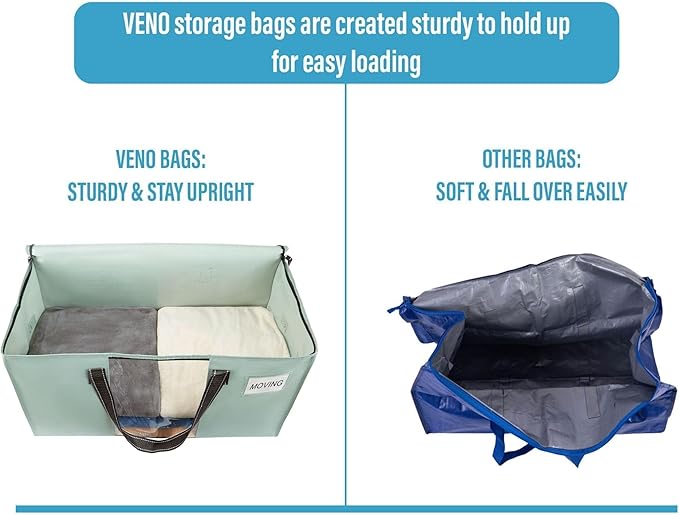 VENO 2 Pack Moving Bags, Christmas Storage Bins, Moving Boxes Alternative, Comforter and Blanket Storage Bags, College Dorm Packing Supplies, Foldable Heavy-Duty Tote (Light Green Matte, 2 Pack)