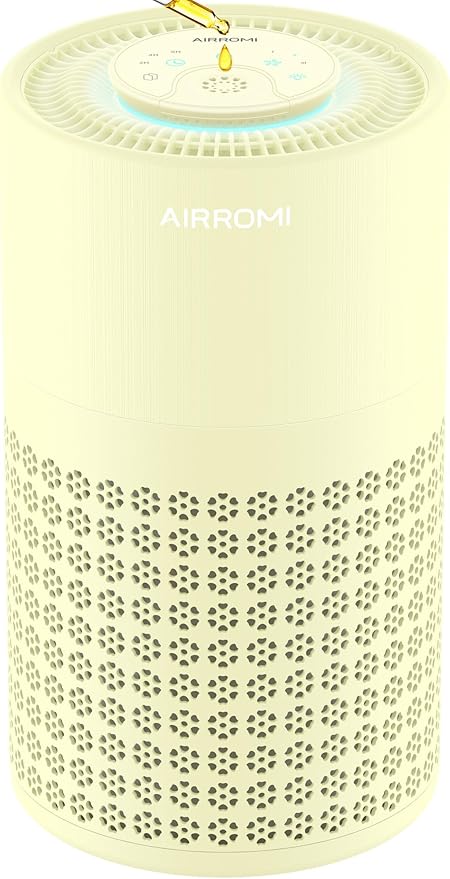 AIRROMI Air Purifier for Bedroom with HEPA Fet Filters, Pet Air Purifiers for Home Cat Pee Smell, Covers Up to 990Ft², Quiet 360° intake Air Cleaner for Allergies Dust Smoke Odor A2001 Yellow