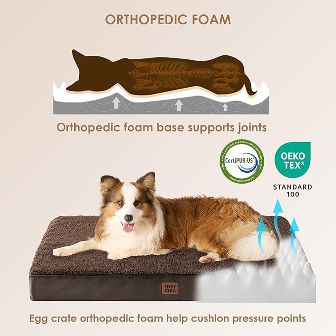 EHEYCIGA Orthopedic XL Dog Beds for Extra Large Dogs with Removable Washable Cover, Brown, 44x32