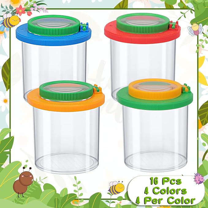 Coopay 16 Pieces Magnifying Insect Box - Bug Viewer, Critter Insect Cage, Container, Bug Catcher Cage, Jar Collecting Kit for Children, Kids Science Nature Exploration Tools