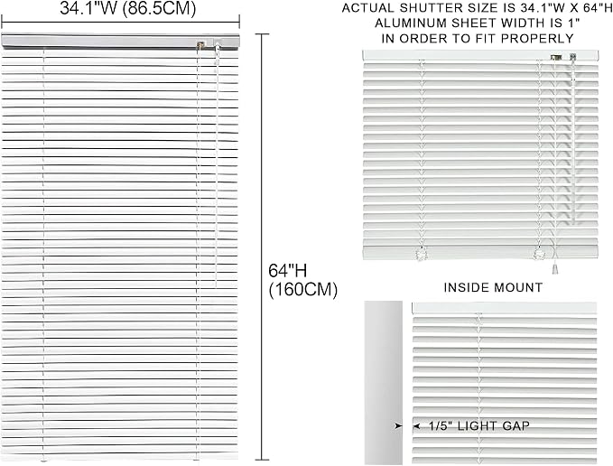 YIIBAII Mini Blinds Suitable for 38" W x 64" H Windows 1" Aluminum Horizontal