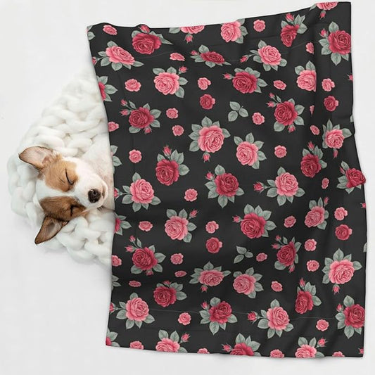 Dog and Cat Blanket in One, Rose Seamless Pattern Pink, Double Sided Plush Throw with Raised Dot Pattern on One Side and Flat Velvet on Other for Variety