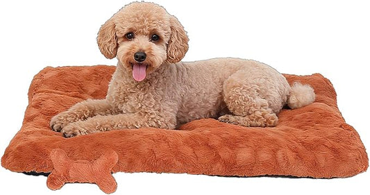 Washable Dog Bed for Small to Large Dogs, Calming Anti Anxiety Medium Dog Bed, Deluxe Plush Faux Fur Crate Beds, Comfy Fluffy Kennel Pad Pet Sleeping Mat with Non-Slip Bottom, 36"x27", Gray
