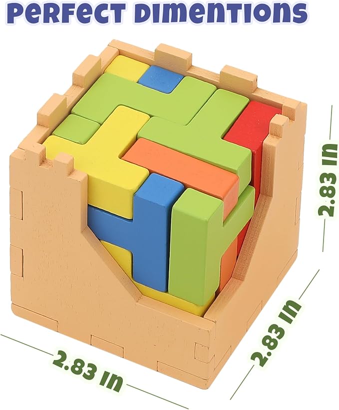 Sharp Brain Zone 3D Wooden Puzzle Cube (9Z 16T Style) | Colorful, Eco-Friendly Wooden Puzzle for Mental Stimulation, Focus, and Problem-Solving Fun | Challenging Brain Teaser for Adults and Kids