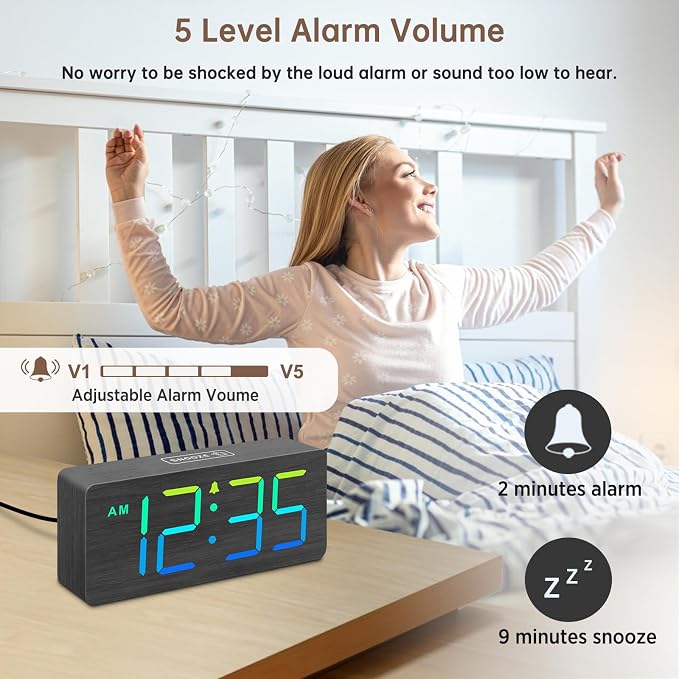 DreamSky Wooden Digital Clock for Bedroom Desk