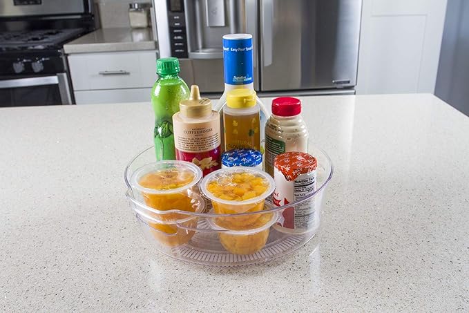 Kitchen Spaces Large Lazy Susan Organizer Bin, Pantry Rack or Deep Cabinet Turntable Shelf Storage, High Sides to Prevent Spills, BPA-Free Plastic, Clear and Sturdy with Full Spin
