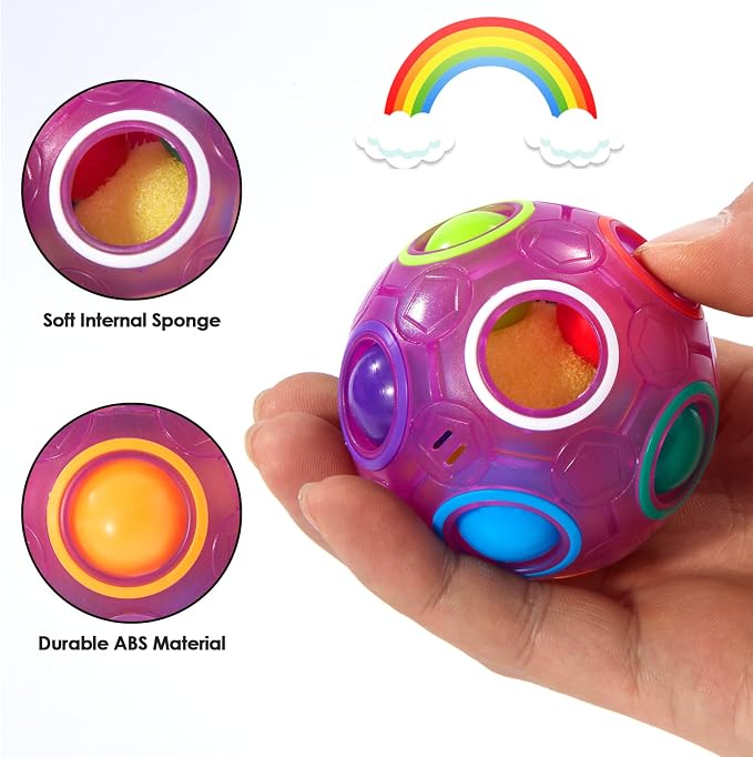Magic Rainbow Puzzle Ball, Fidget Ball Puzzle Brain Teaser Fidget Toy for Boys & Girls- Birthday Party Easter Valentines Christmas Stocking Stuffers for Kids Teen & Adults(Purple)