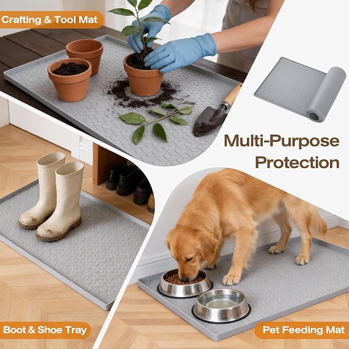 TRZZ Silicone Waterproof Under Sink Mat 34" x 19", Drip Tray and Cabinet Liner for Kitchen and Bathroom, Prevents Water Damage and Organizes Cabinets (Black)