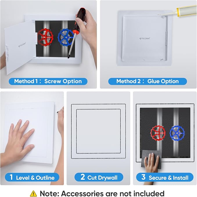 TICONN Access Panel for Drywall, 12 x 12 Inch ABS Plastic Wall Hole Cover