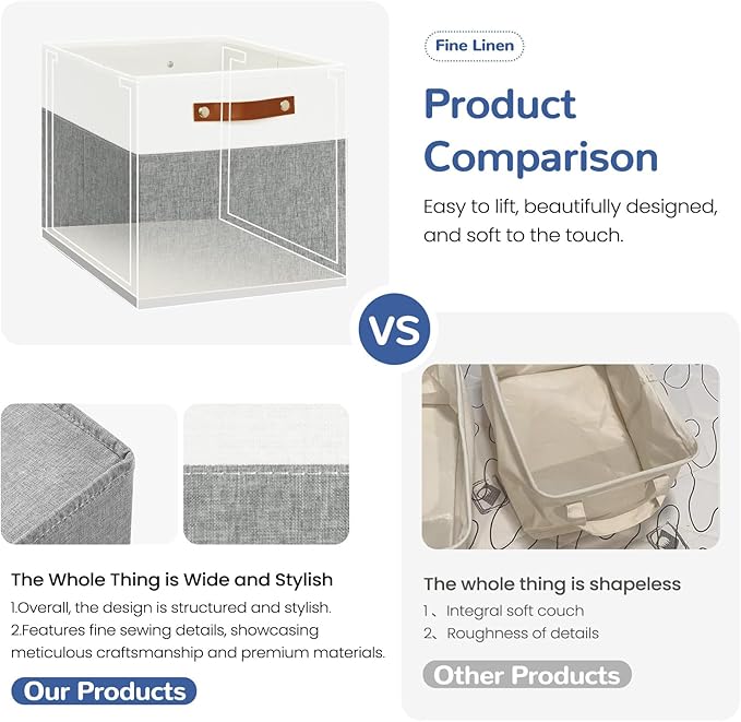 13x13 Storage Cubes 6-Pack, Large Foldable Fabric Cube Storage Bin with Reinforced Bottom and Labels, Organizer Baskets for Shelves, Closets(White/Gray)