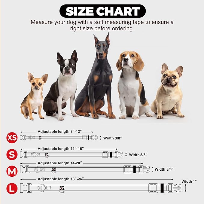 azuza Reflective Dog Collar,Soft Neoprene Padded Pet Collar with ID Tag Ring,Adjustable for Medium Dogs,Black,M