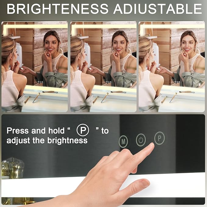 Sucedey Vanity Mirror with Lights, 23" x 18" Makeup Mirror, Hollywood Mirror with 3 Color Modes & Adjustable Brightness, Detachable 10x Zoom Mirror and USB Charging Design (White)