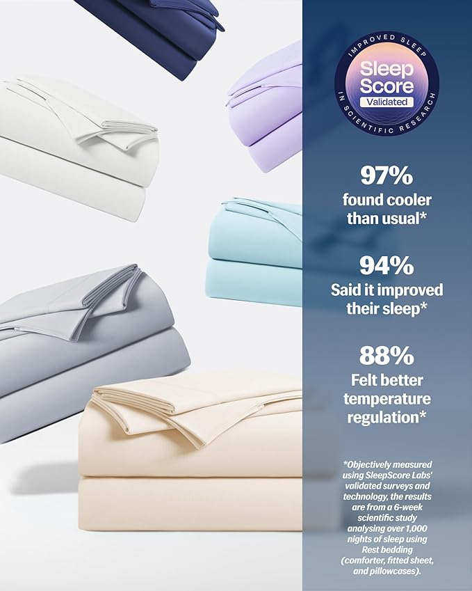 REST® Evercool®+ Starter Sheet Set, Twin, Snow Ivory, Breathable Bed Sheets for Hot Sleeper and Night Sweats, with Pillowcases, Ionic+ Self-Cleaning Silver Yarn for Sensitive Skin, 3PCS No Flat Sheet