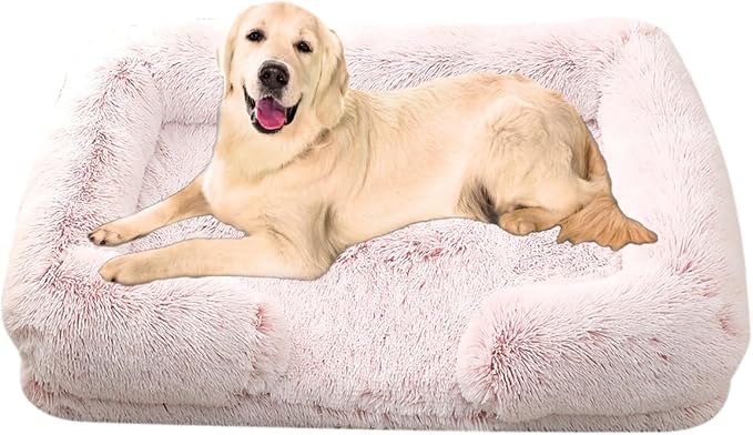 Dog Beds Large Sized dog Orthopedic, Sofa Dog Bed with Waterproof Lining and Nonskid Bottom, Rectangle Washable Dog Bed for Medium Small Dogs and Cats Comfortable ( Color : Pink , Size : 43 x 27" )
