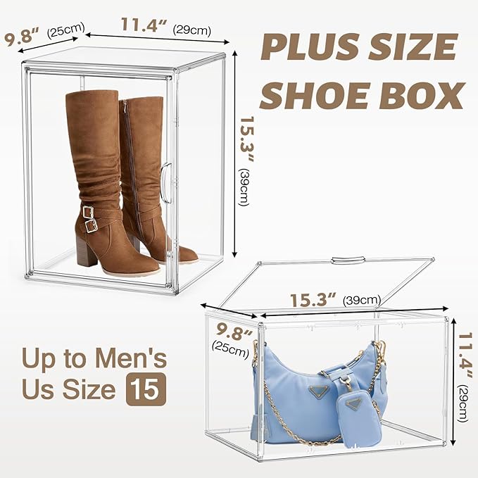 XX-Large 4 Pack Clear Plastic Handbag Storage Organizer for Closet Acrylic Display Case Purse Organizer Storage Bins for Boots, Big Bag, Collectibles, Cosmetic