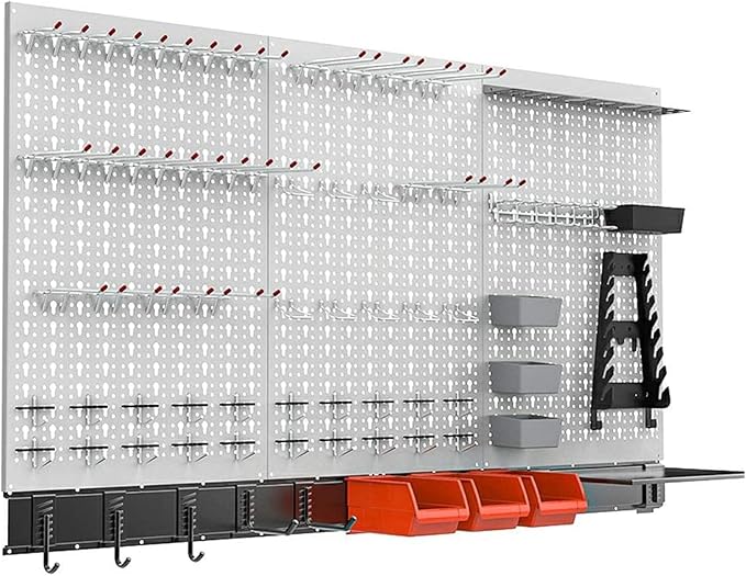 TORACK 109 PCS Pegboard Wall Organizer 4 ft. Garage Metal Pegboard Utility Tool