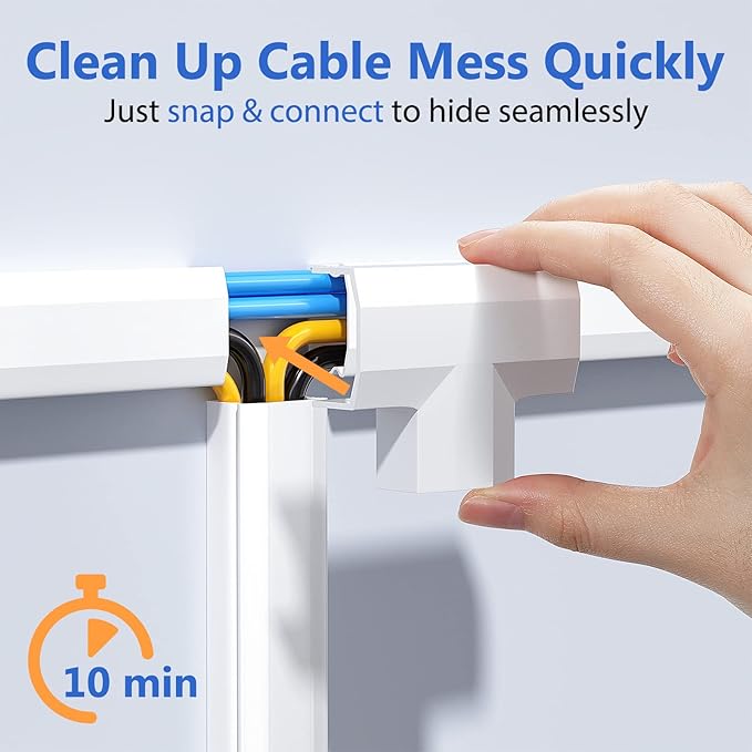 Yecaye 125in Cord Hider, Large Cord Covers for Wires on Wall, Cable Management Kit for Mount TVs, Wire Hider Cable Concealer for Home Office, W1.18in H0.6in, White