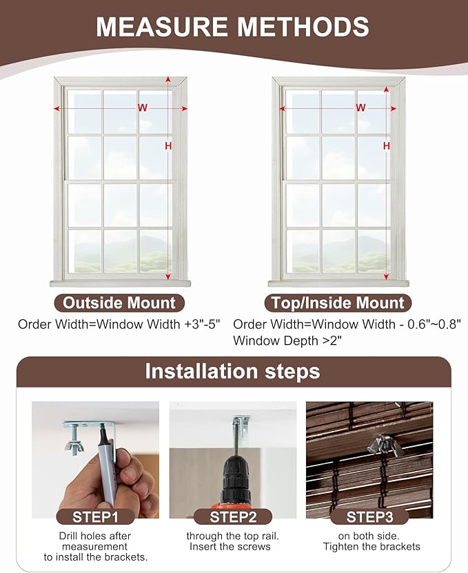 32''W X 72''H Cordless Bamboo Roman Shades