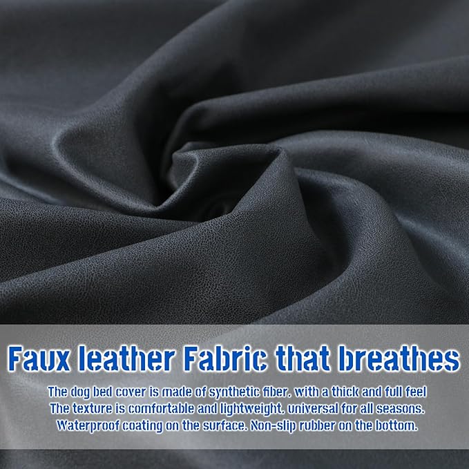 Dog Bed Covers Replacement Washable, Scratch Resistant Soft Faux Leather Dog Bed Cover with Zipper 47" L x 29" W x 4" H, Cover Only