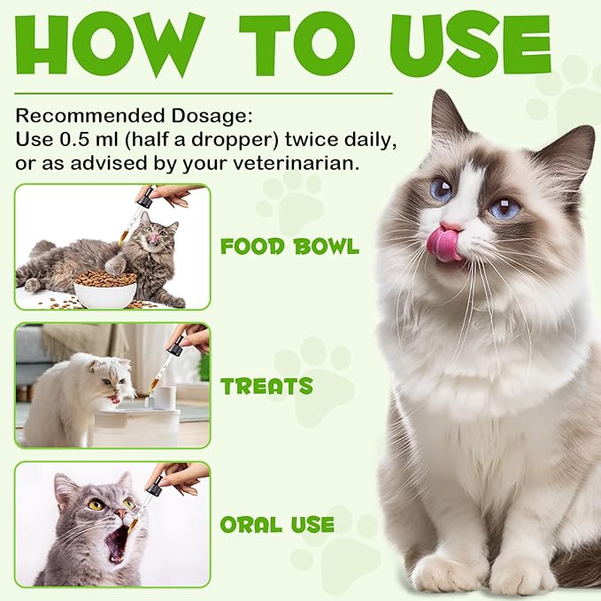 3 in 1 Probiotics for Cats, Cat Digestive Support,Daily Digestive Health Supplement with Multiple Strains of Bacteria Help with Diarrhea,Gas and Bloating, Cat Herbal Supplements- 60ml