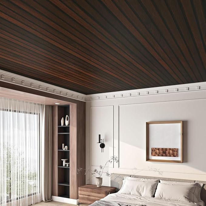 FunStick 36"x200" Dark Brown Slats Wood Peel and Stick Wallpaper Faux 3D Walnut