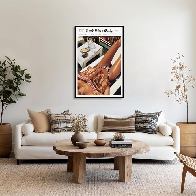 Trendy Newspaper Posters Vintage Good Vibes Daily Wall Art 60s La Dolce Vita