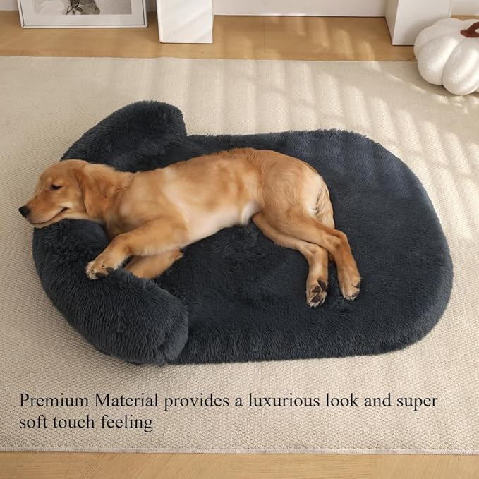 Calming Dog Bed - Fluffy Plush Mat with Removable Washable Cover | Furniture Protector for Large Dogs & Cats(Brown,47.24X29.53X5.91in)
