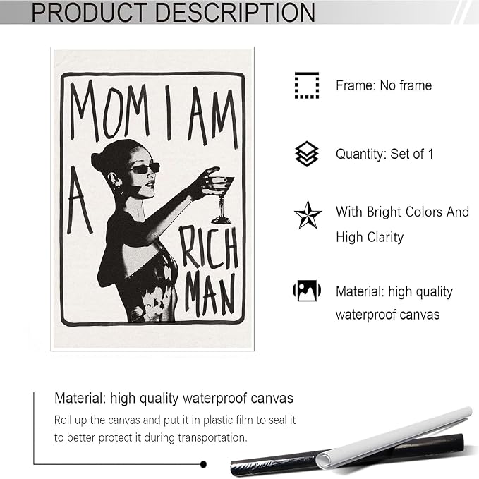 Liyark Mom I Am A Rich Man Aesthetic Retro Music Goblet Poster Feminist canvas