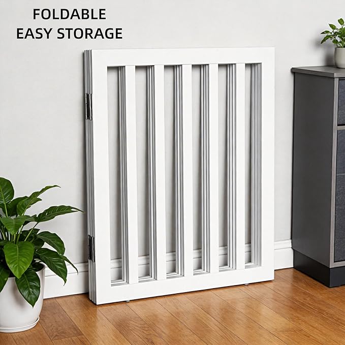 ZJSF Freestanding Indoor Dog Gate for House Foldable Wood White Puppy Gate for Doorways Pet Gate for Stairs Extra Wide Pet Fence 24" Height 3 Panels