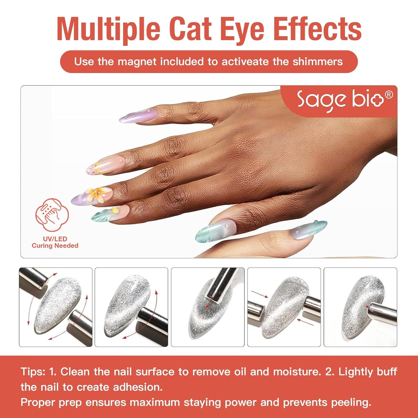 15ml Cat Eye Gel Nail Polish with Magnet Shimmer Glass Bead Effect 08