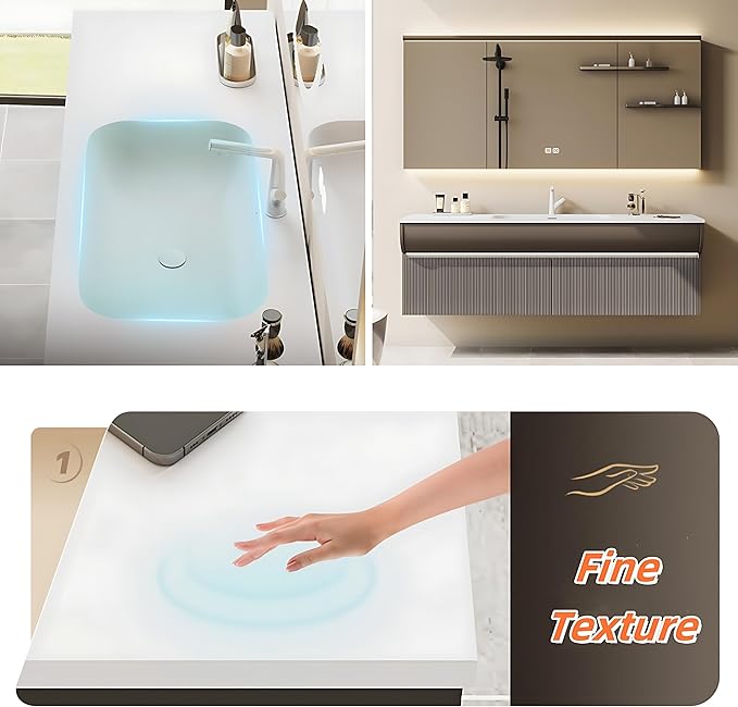 Solid Wood Bathroom Vanity Set - Wall Mounted Bathroom Cabinet with Light, Mirror with Light & Defog, Exquisite Accessories (Mirror Style, 72'')