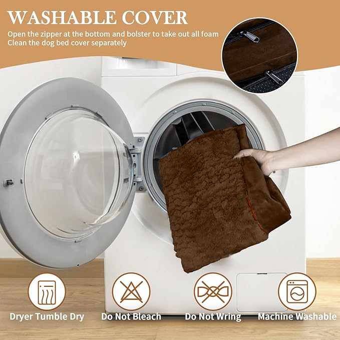 Comfort Expression Orthopedic Dog Bed for Medium Dogs 28x19 Inch, Waterproof Egg Crate Foam Medium Pet Bed with Removable Bolsters, Dog Couch with Washable Cover & Non-Slip Bottom, Dark Brown