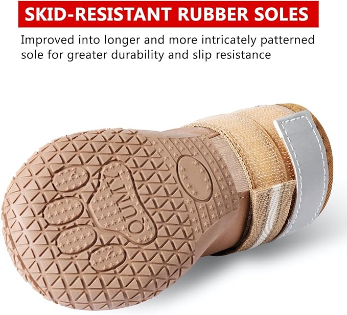 QUMY Dog Shoes for Large Dogs, Medium Dog Boots & Paw Protectors for Winter Snowy Day, Summer Hot Pavement, Waterproof in Rainy Weather, Outdoor Walking, Indoor Hardfloors Anti Slip Sole Khaki 8